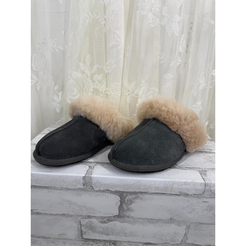 Alpaca Fur Slippers Womens Size 7 Gray Cozy Soft Slip On House Shoes Inkari